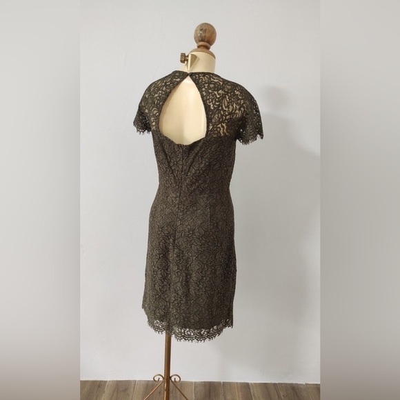 Banana Republic Army Green Lace Dress with Fringe Hem & Sleeves - Picture 2 of 5